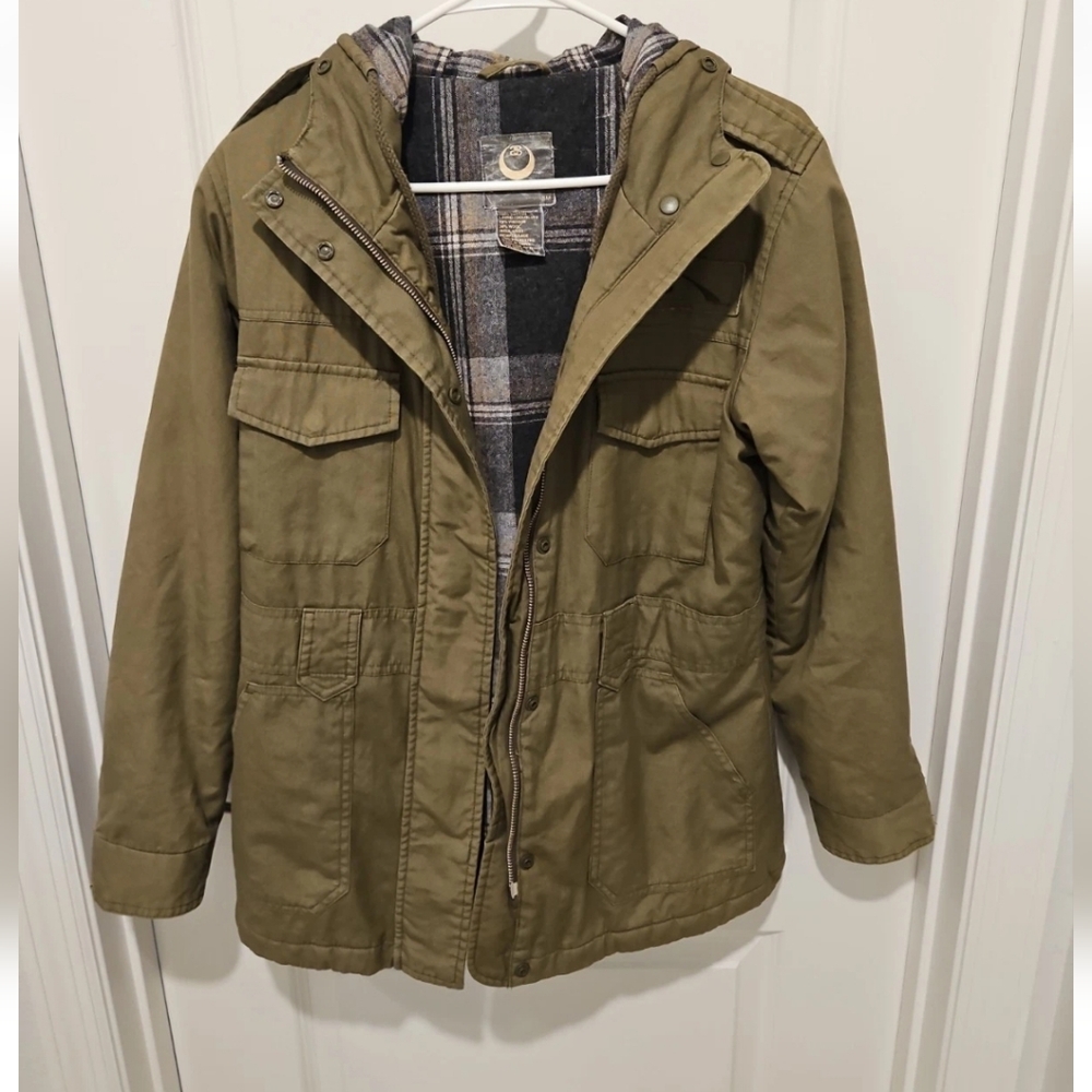 Stüssy Olive Green Military Field Jacket Mens S Thermolite Insulated Plaid Lined